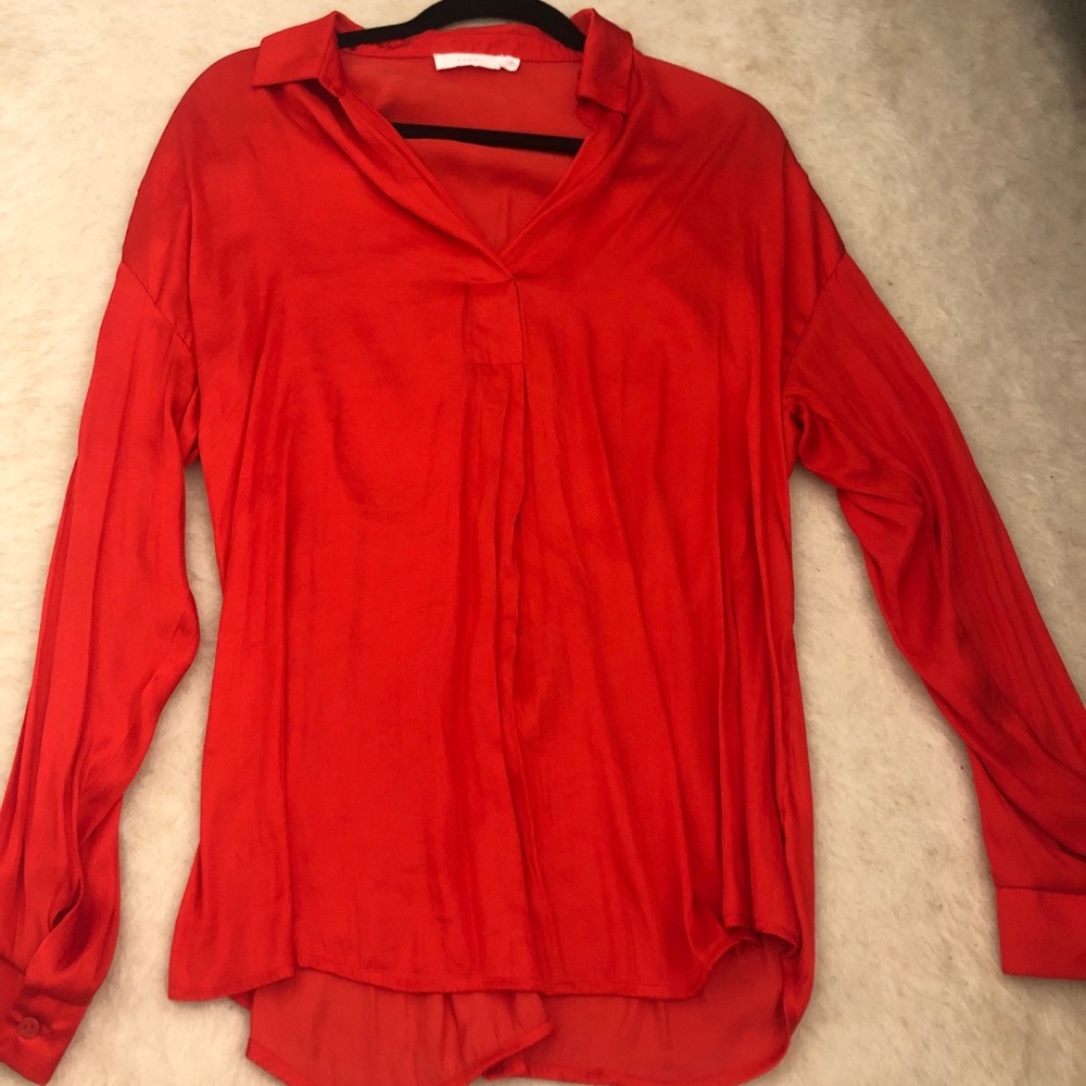 Red satin blouse